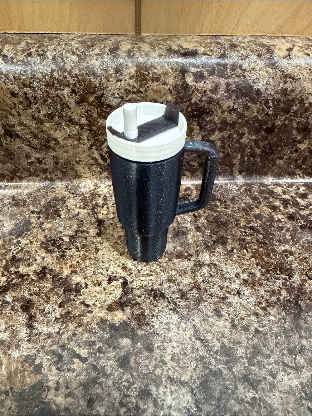 Keychain chapstick holder. Speckled Black Travel Mug with White Lid